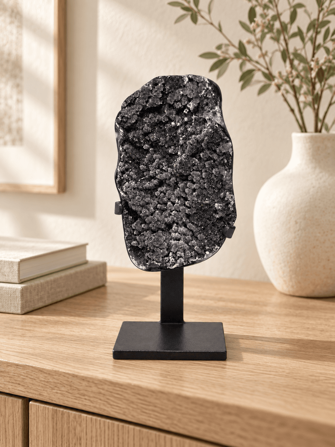 large Black Amethyst one of a kind on metal stand