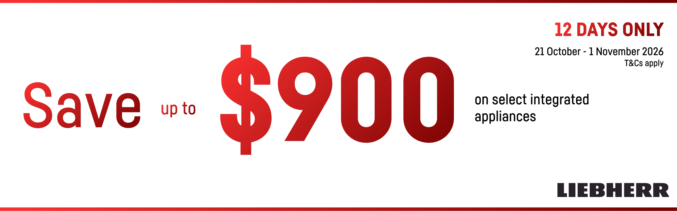 Save up to $900 on selected integrated appliances