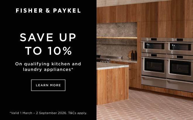 Save up to 10% on qualifying Fisher & Paykel Kitchen & Laundry Appliance Packages*
