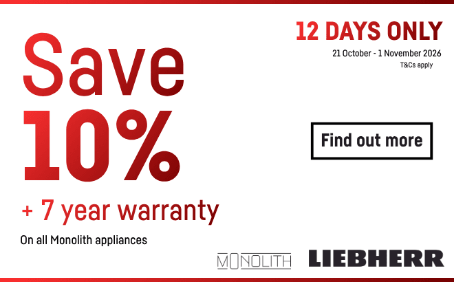 Save up to 15% Off when you purchase up to 3 eligible Falcon, Liebherr or Monolith appliances