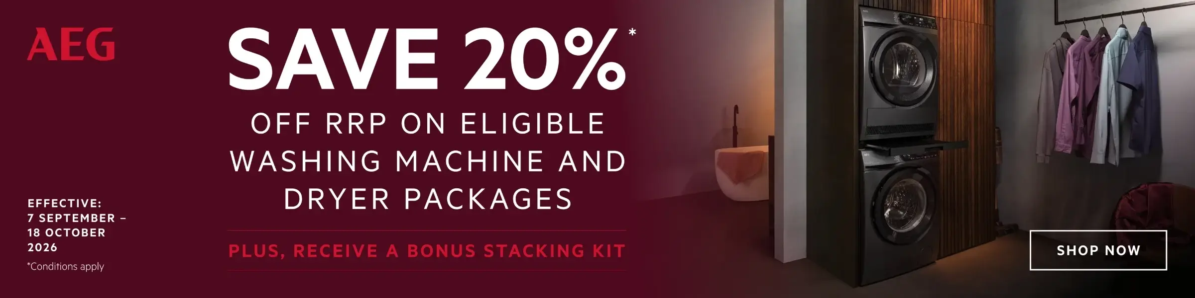 Save 20% on eligible AEG Washing Machine & Dryer Packages*