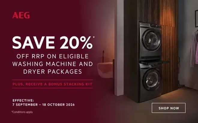 Save 20% off RRP on eligible Washing Machine & Dryer Packages