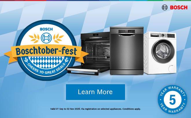 5 Year Warranty on selected Bosch Series 6 & 8 appliances*