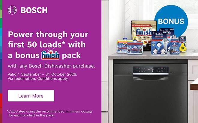 Bonus Finish Pack with any Bosch Dishwasher