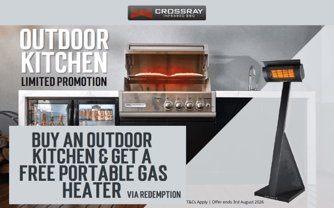 Bonus Portable Gas Heater with purchase of Crossray Outdoor Kitchen