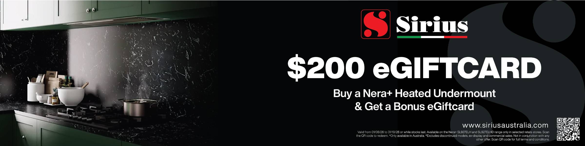 $200 eGIFTCARD ON NERA+ HEATED UNDERMOUNT RANGEHOOD