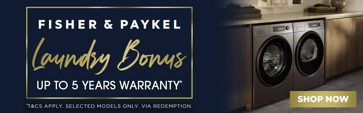 Laundry Bonus - Up to 5 Years Warranty on selected Fisher & Paykel models*