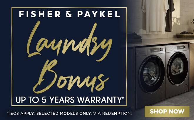 Fisher & Paykel Laundry Bonus - Up to 5 Years Warranty on selected models - via redemption*