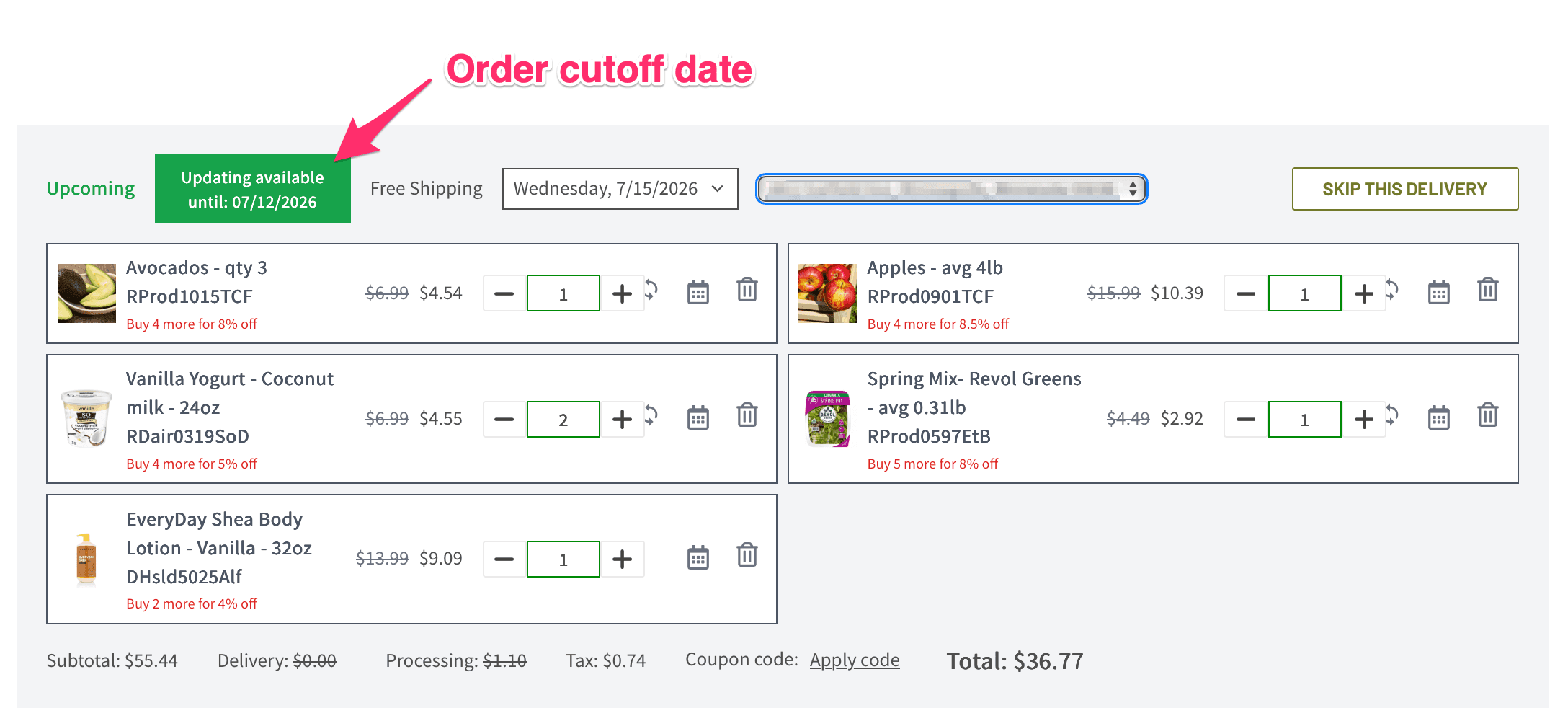 Viewing an order's cut-off date