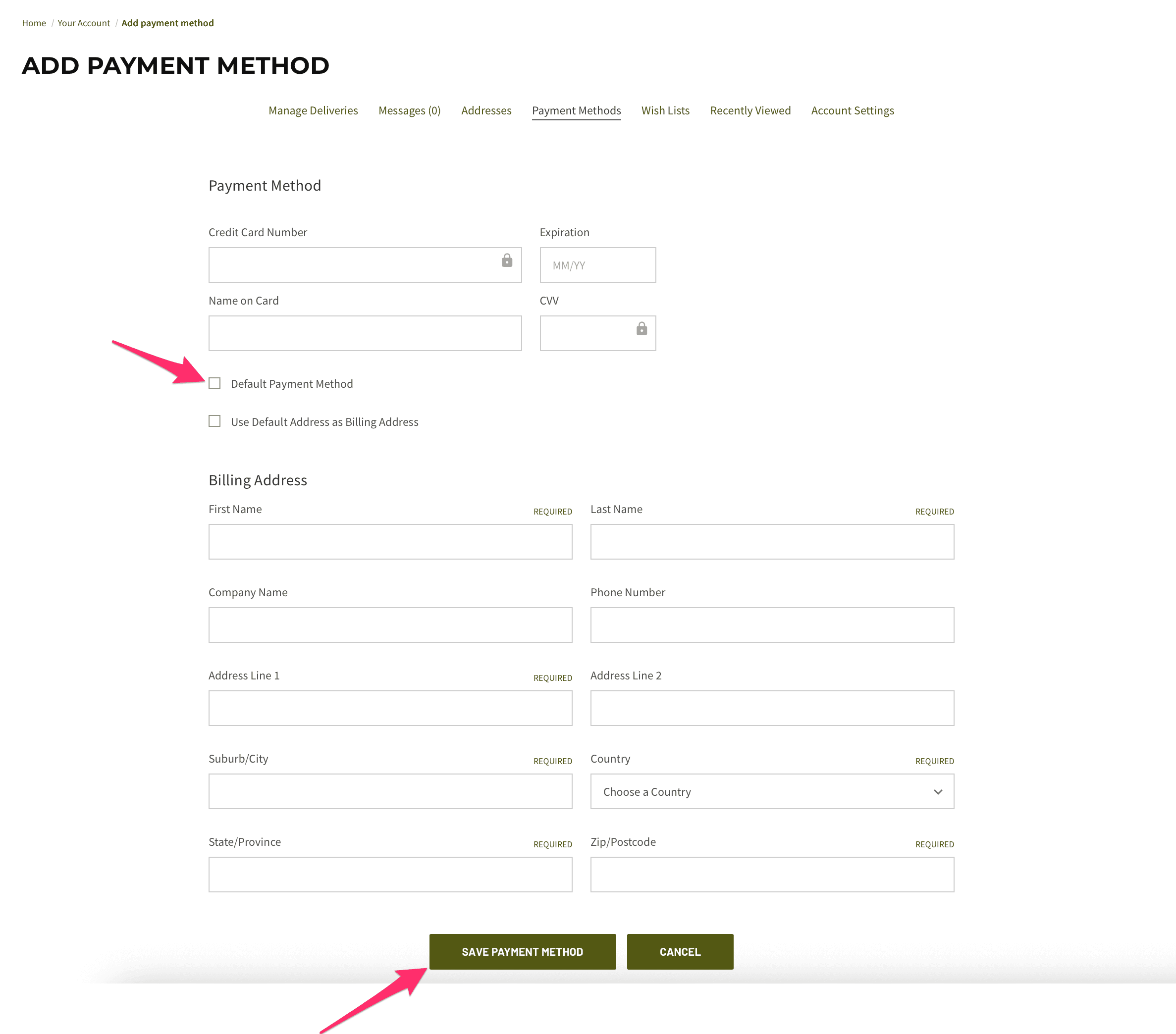 Saving your payment method to your account