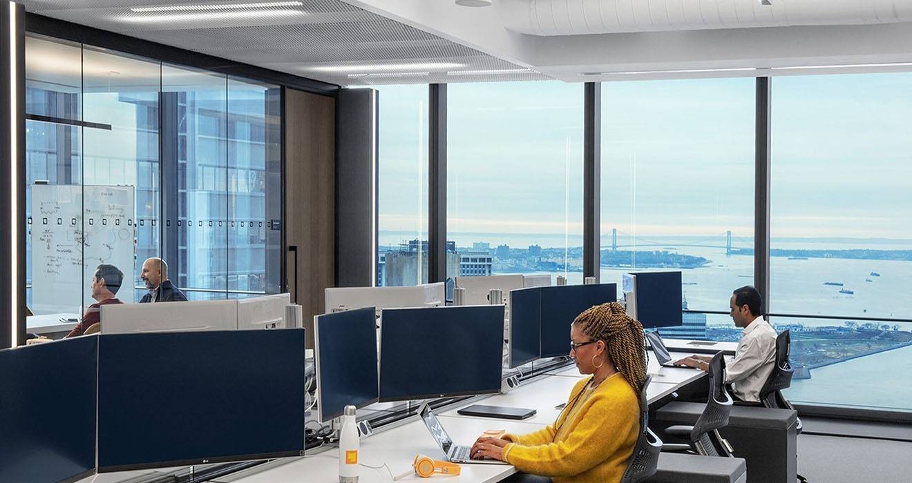 Atdec AWMS-2-D13 dual monitor arm for primary-secondary monitor configuration IEX Trading