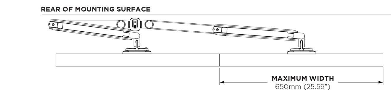 Atdec AWMS-2-D40 positioned for flat monitor configuration