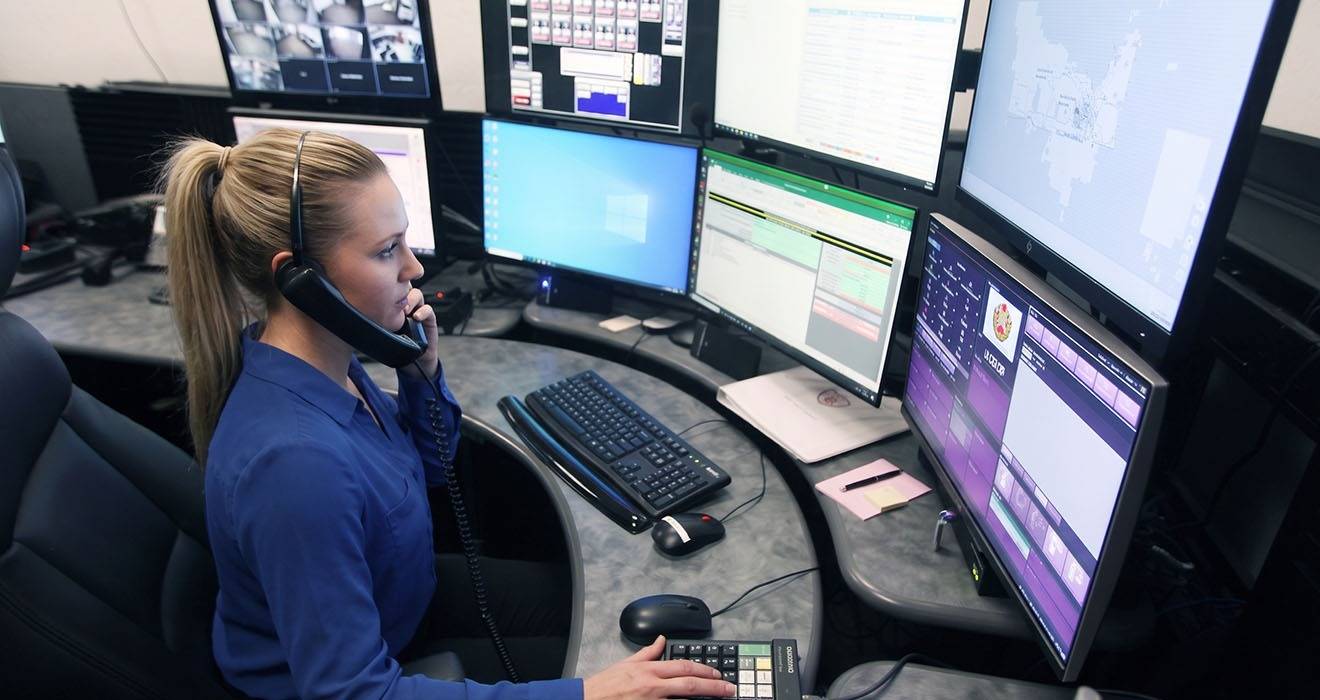 Atdec Modular monitor arms for emergency operations console monitors and wall displays including rail-mounting on consoles
