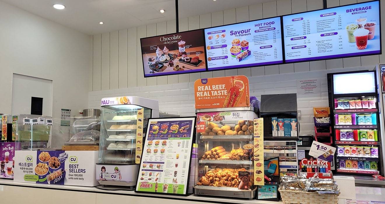 ATDEC ceiling mounted menu board for QSR fast food