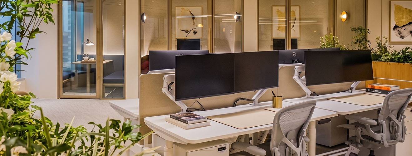 Atdec Ora Duo monitor arms at dual monitor desks