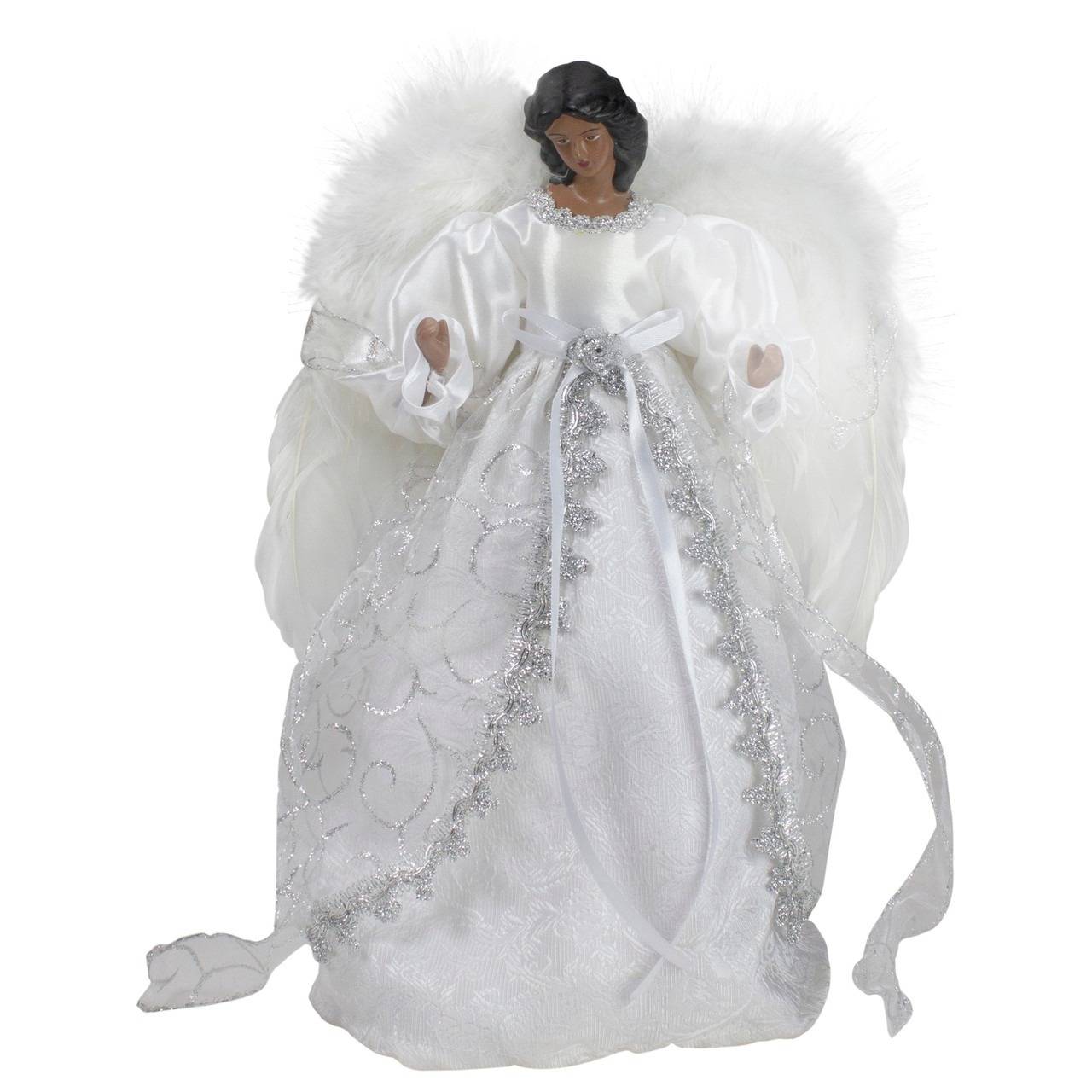 14” African American Silver and White Christmas Angel Topper