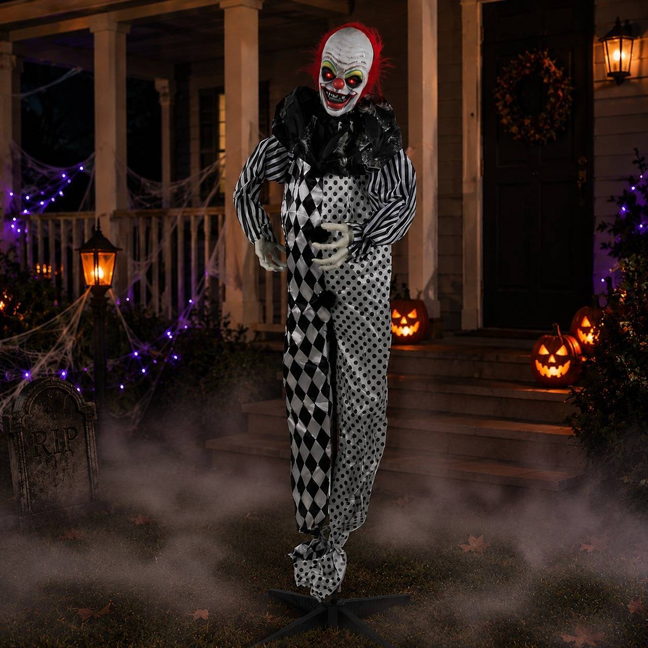 66-inch standing clown with glowing eyes Halloween decoration