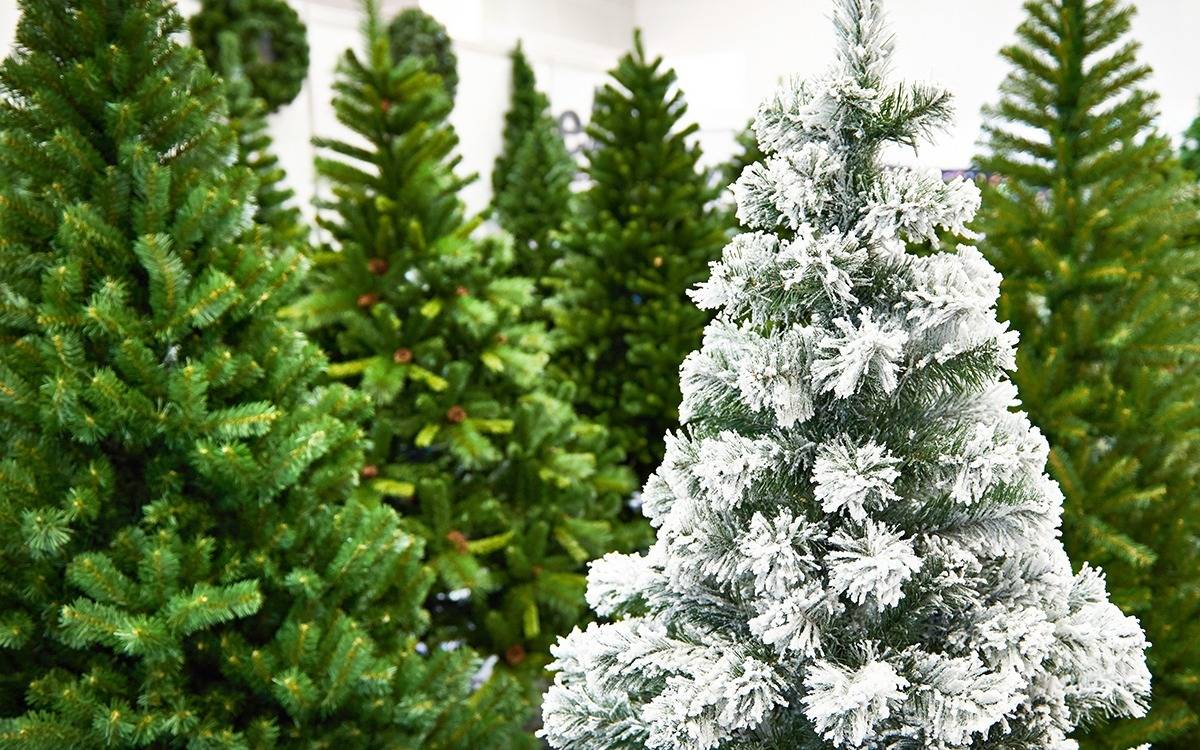 Artificial trees on display in a store