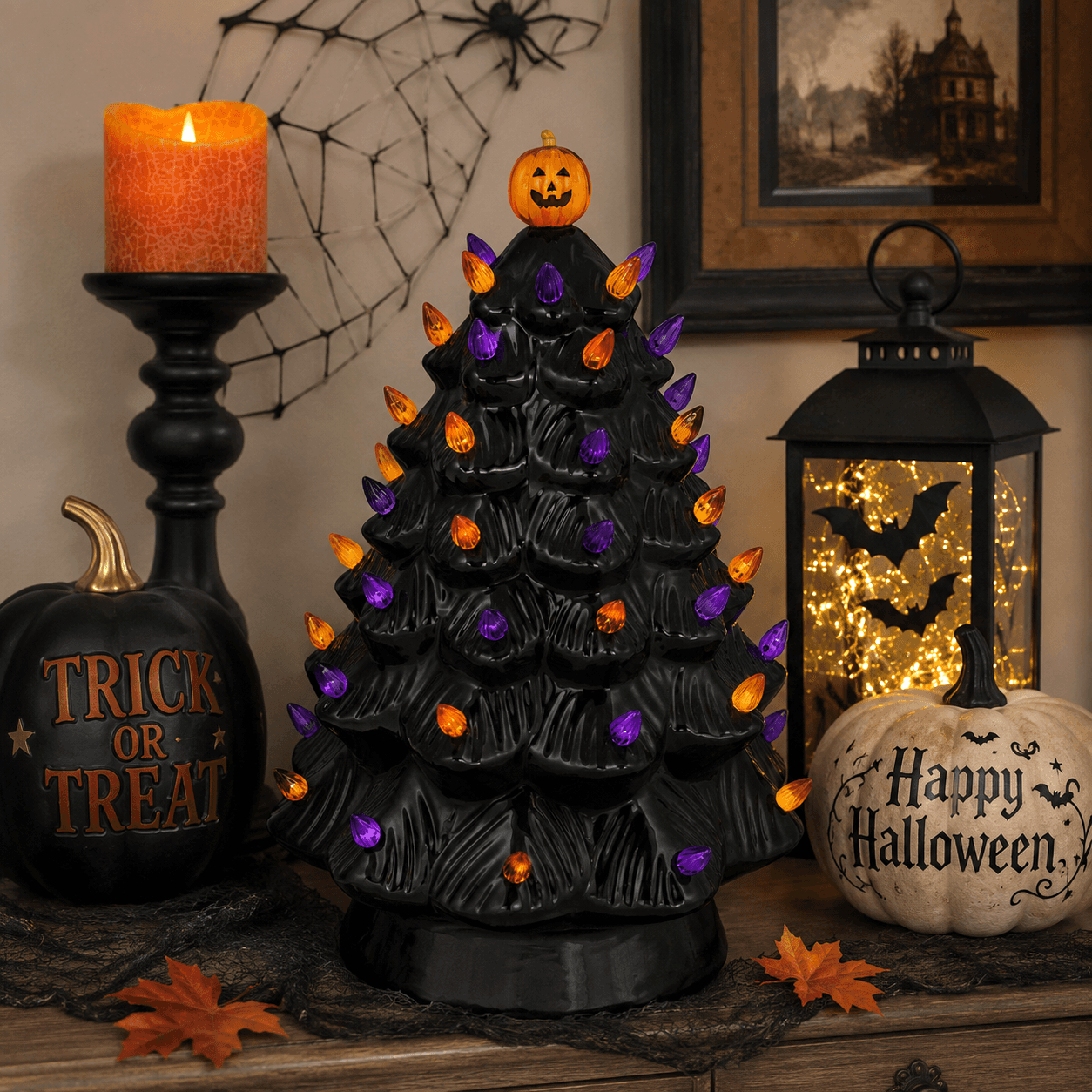 14.75-inch LED lighted ceramic Halloween tree