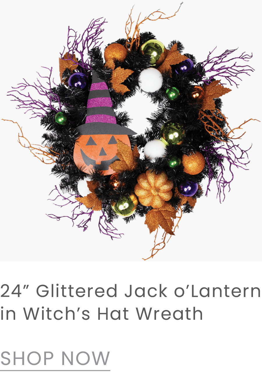 24-inch glittered Jack o'Lantern in Witch's Hat wreath