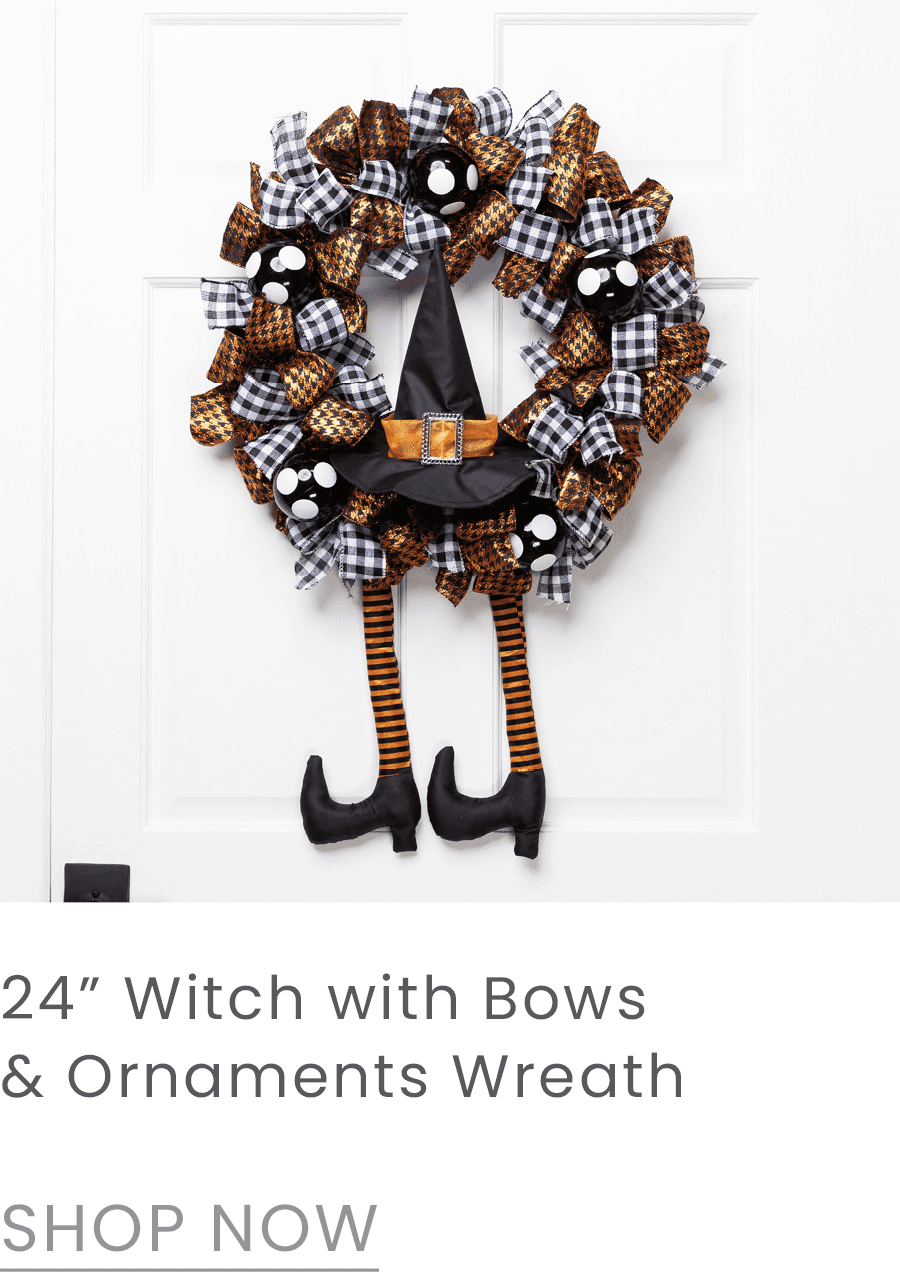 24-inch witch with bows and ornaments Halloween wreath