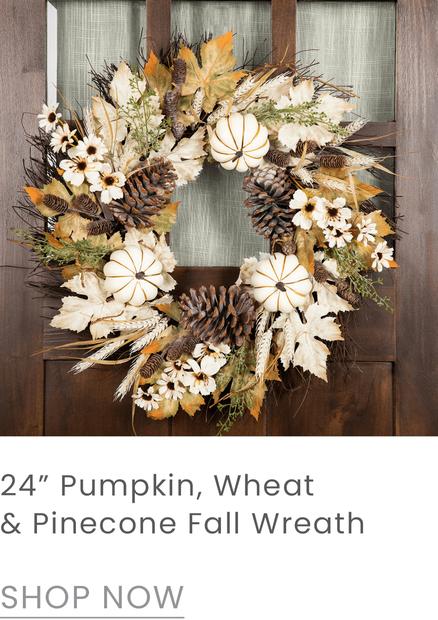 24-inch pumpkin, wheat and pinecone artificial floral autumn wreath