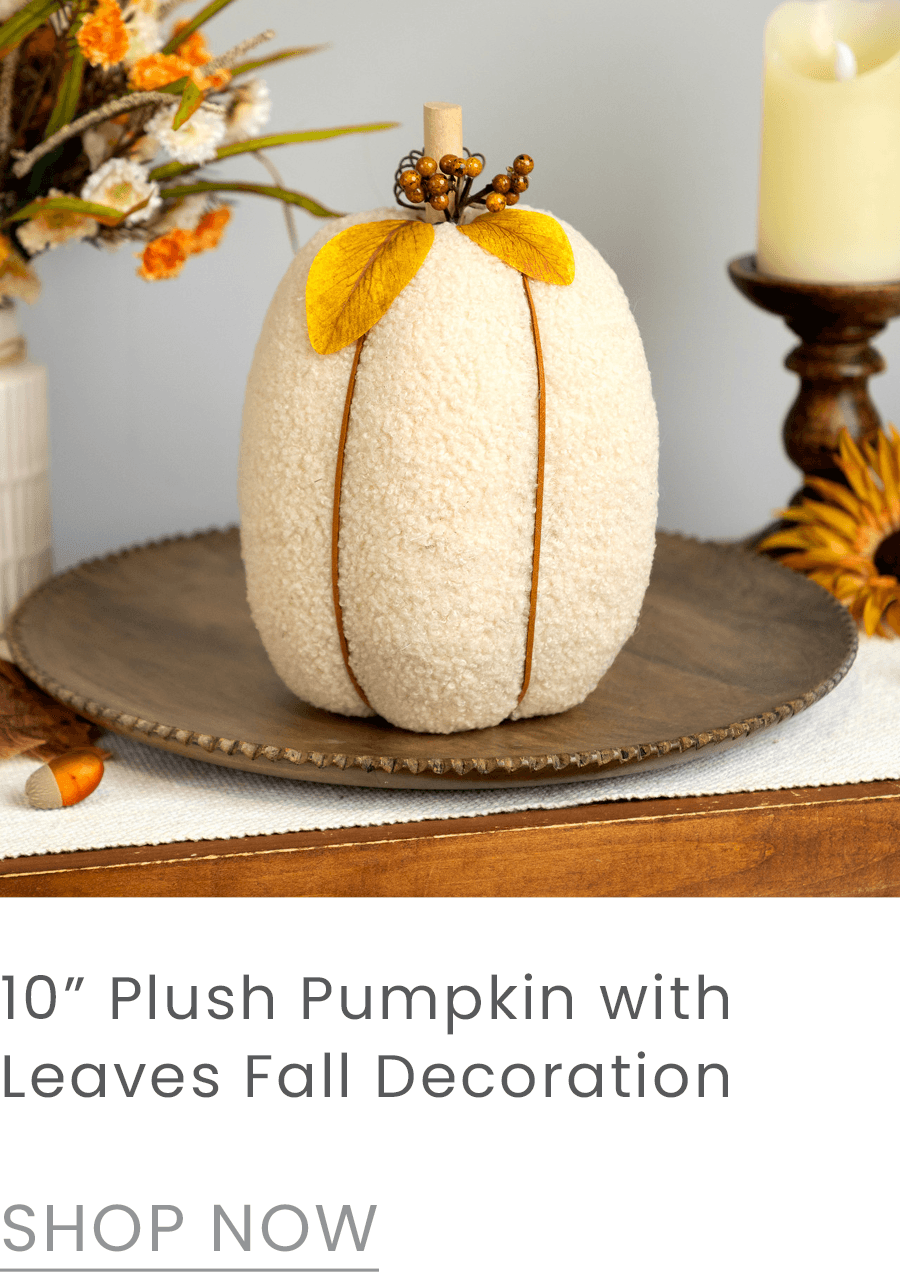 10-inch large plush pumpkin with leaves fall harvest decoration
