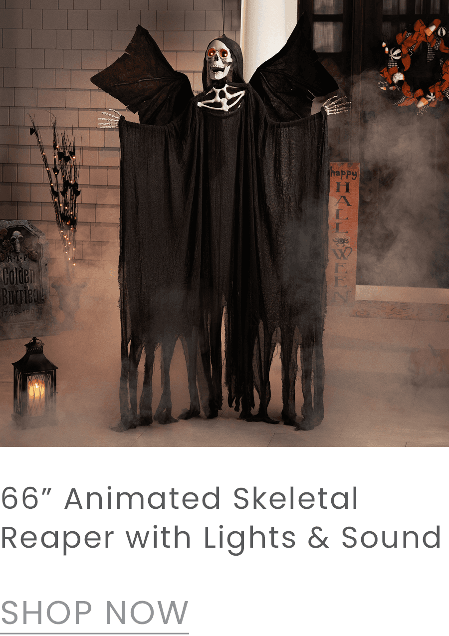 66-inch animated skeletal reaper with red eyes and sound