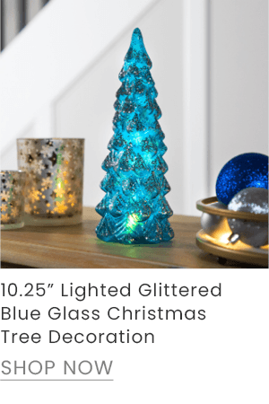 10.25-inch lighted glittered blue glass Christmas tree decoration