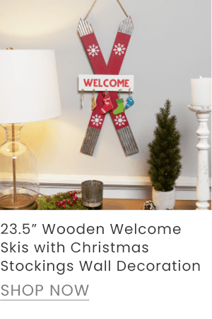 23.5-inch wooden welcome skis with Christmas stockings wall decoration