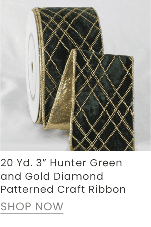 3-inch hunter green and gold diamond patterned ribbon