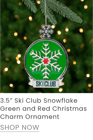 3.5-inch ski club snowflake green and red Christmas charm ornament