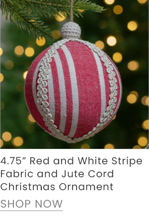 4.75-inch red and white striped fabric ball ornament