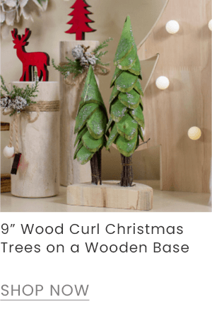 9-inch wood curl Christmas trees on a wooden base