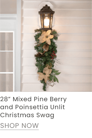 28-inch mixed pine, berry and poinsettia unlit Christmas swag