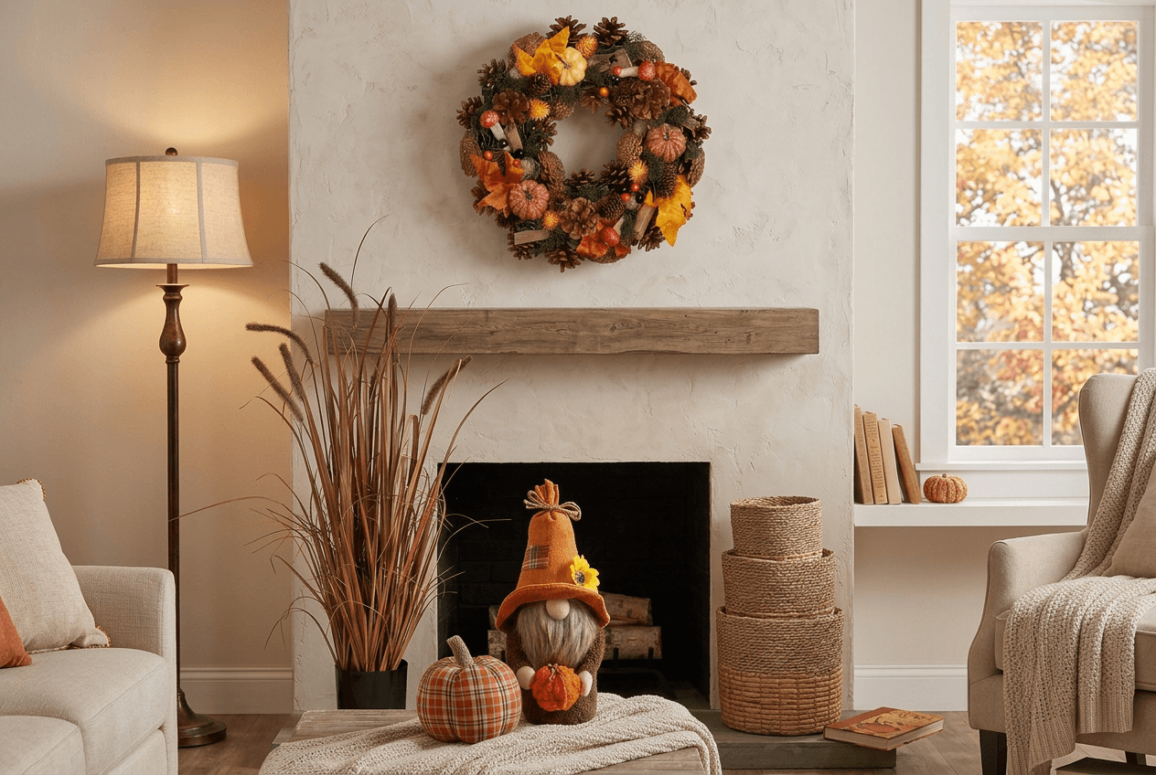 AI produced image of neutral living room with items from Warm Autumn Collection