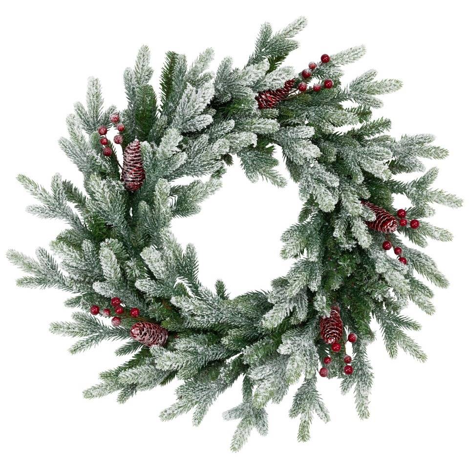 Real Touch Flocked Snowcap Grove Fir 24” wreath, unlit