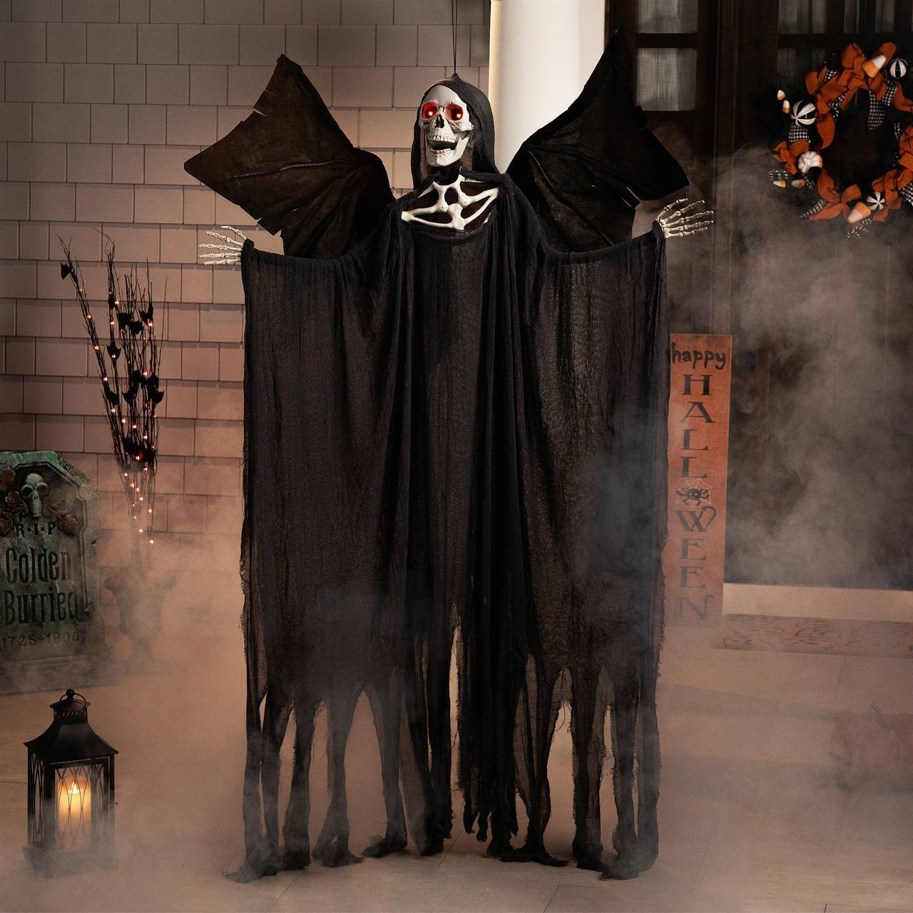 66-inch tall animated skeletal reaper with lights and sound