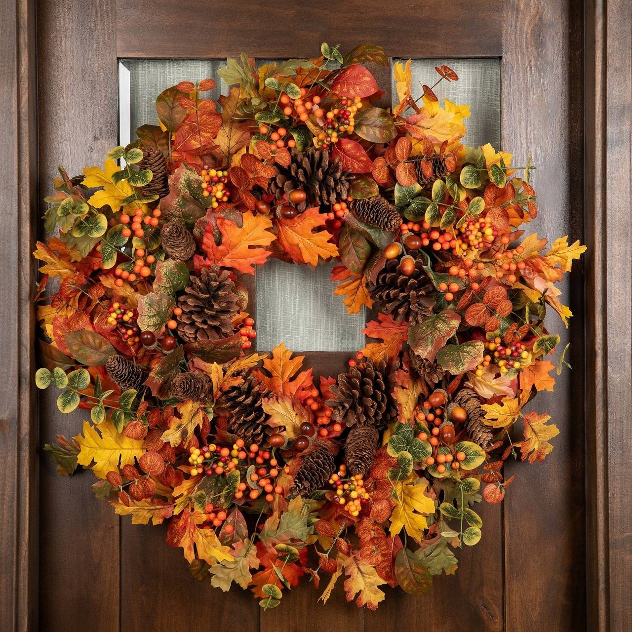 30-inch Eucalyptus, Maple Leaves and Acorns Fall Wreath