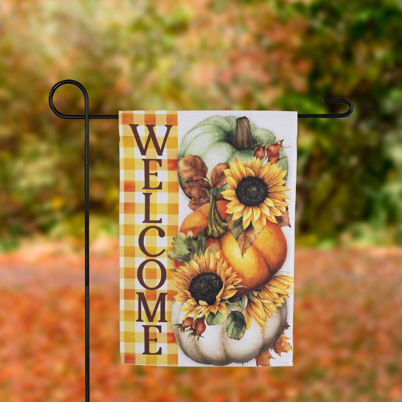 12.5-inch by 18-inch pumpkins and sunflowers welcome fall garden flag