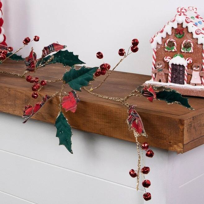 5-foot Green and Red Plaid Holly with Jingle Bells, unlit