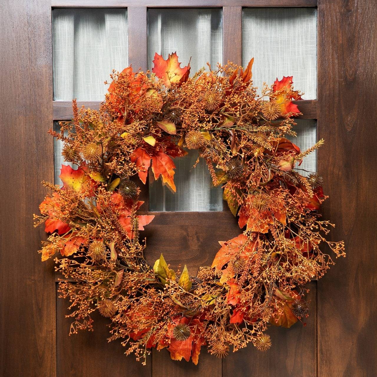 24-inch Maple Leaves, Burrs and Berries Fall Wreath