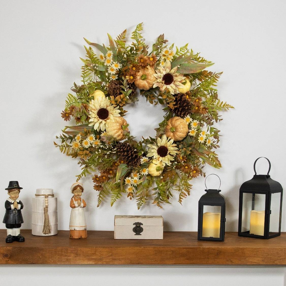 28-inch Pumpkins, Sunflowers and Fern Fall Wreath