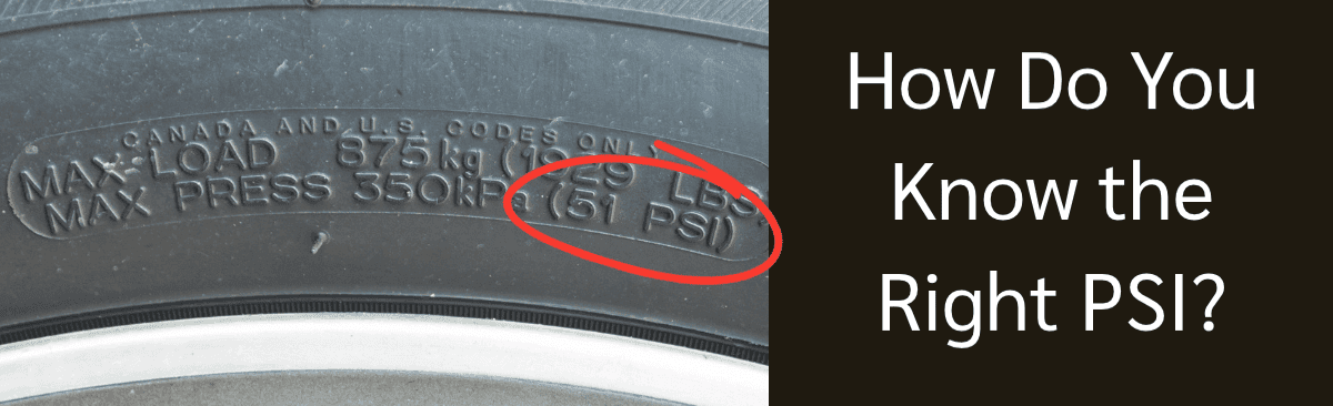 Side of tire wall showing Max Load Size and Max Pressure with red circle showing where the MAX pressure is located
