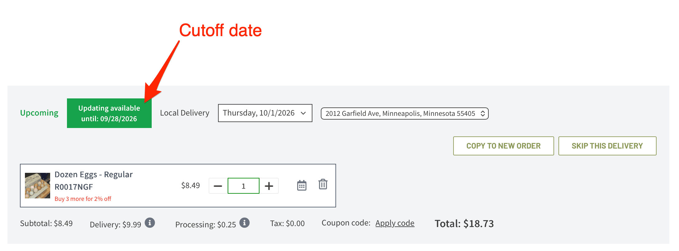 Viewing an order's cut-off date
