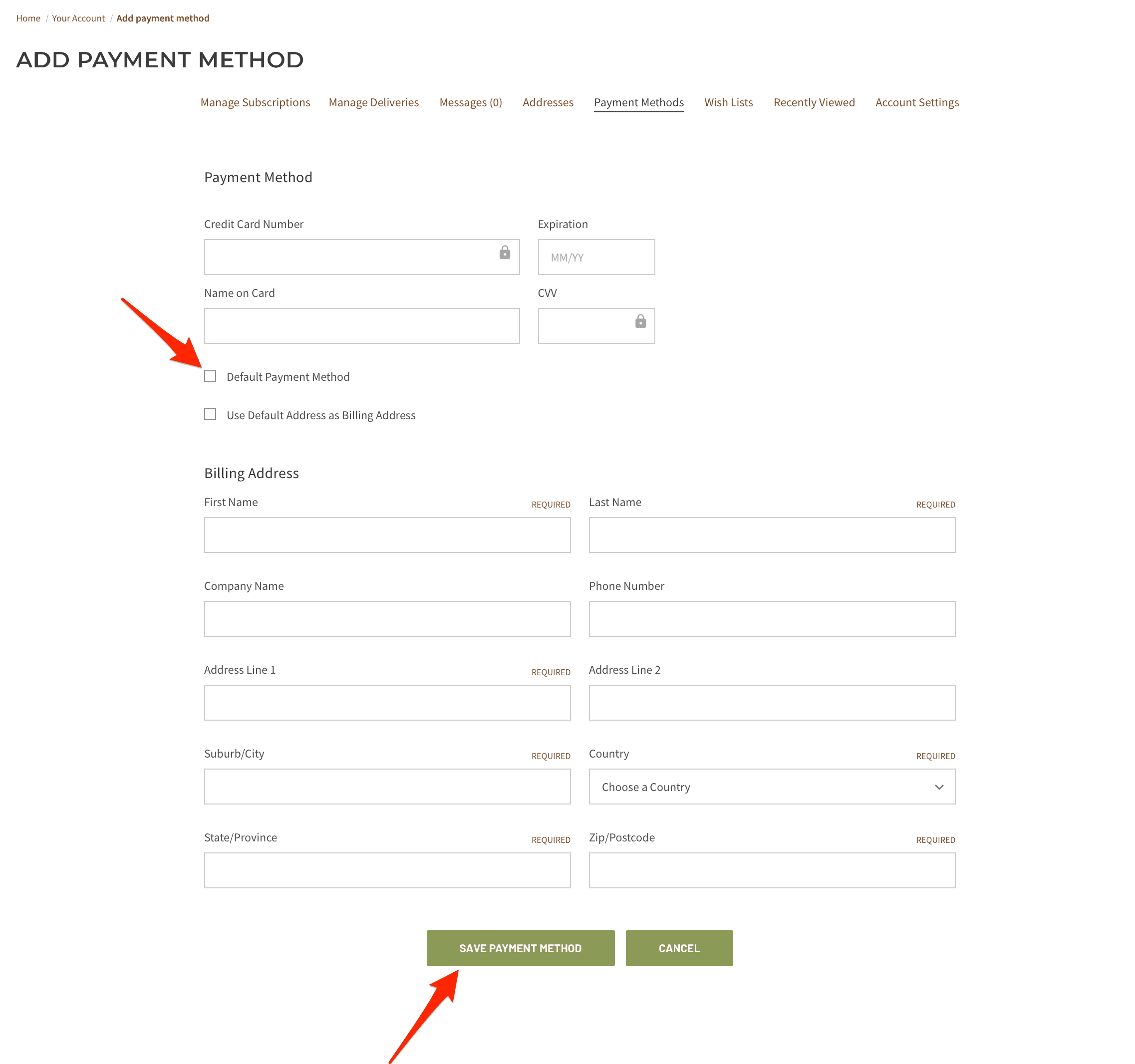 Saving your payment method to your account