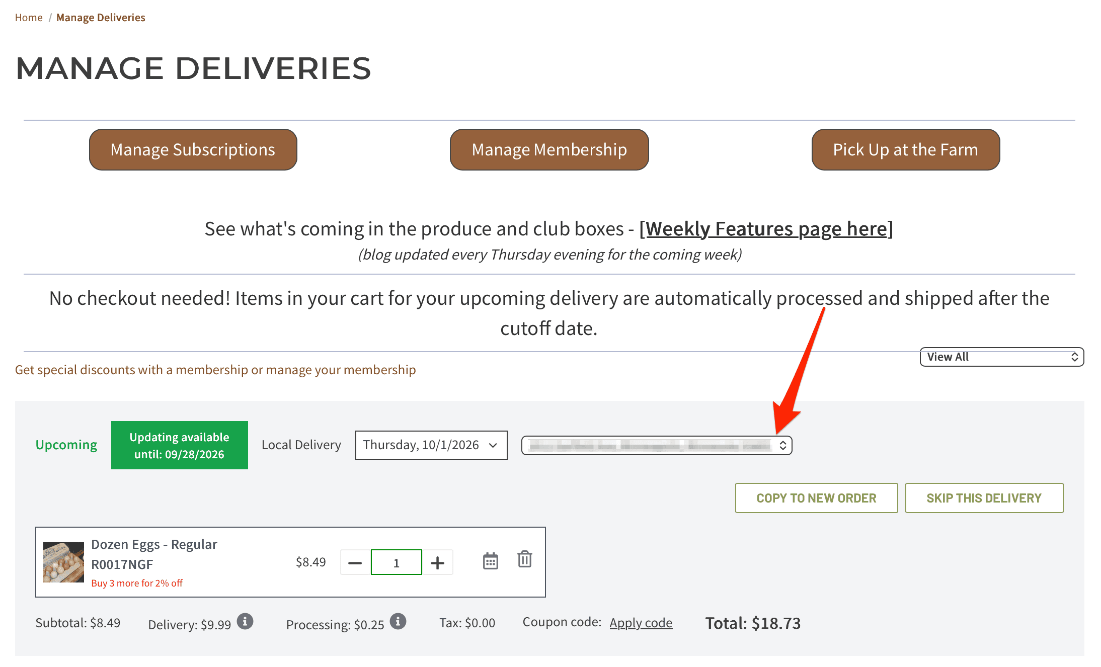 Changing your delivery address for an order
