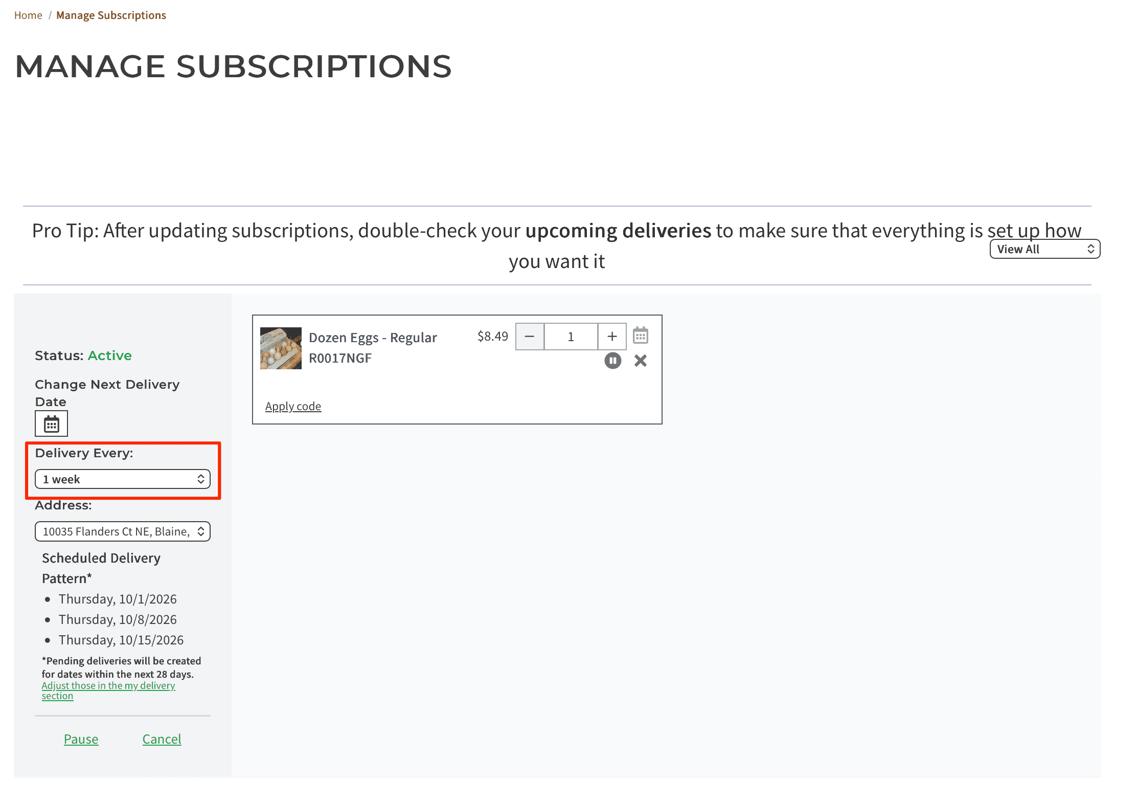 Subscription frequencies