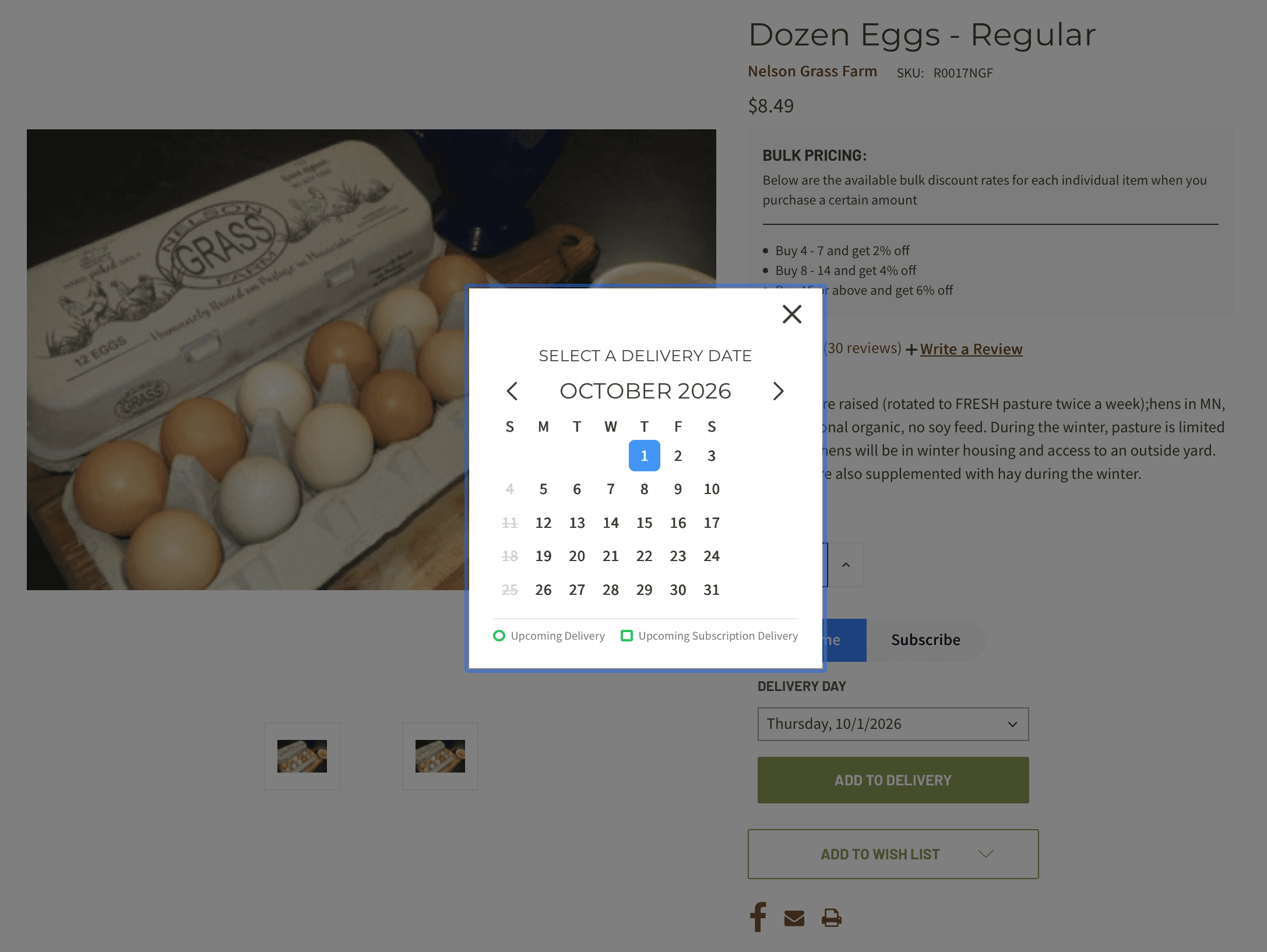 Selecting a delivery date