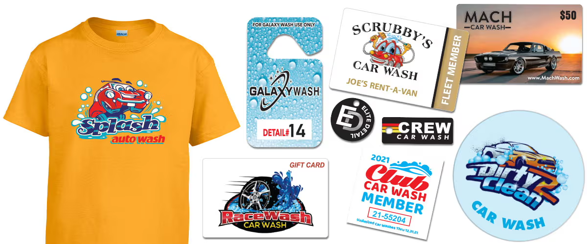 car wash, business cards, gift cards, marketing, membership cards, fleet cards, membership stickers, membership decals